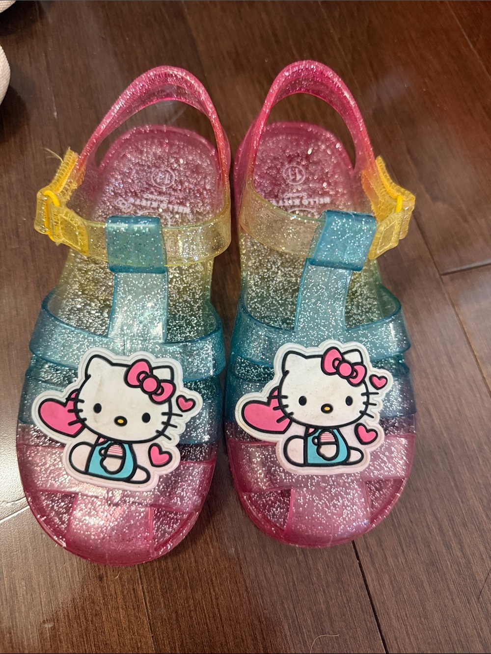 Kids Glitter Jelly Sandals with Hello Kitty Accent - Pink, Blue, Yellow